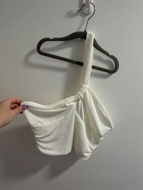 White One-Shoulder Knot Crop Top